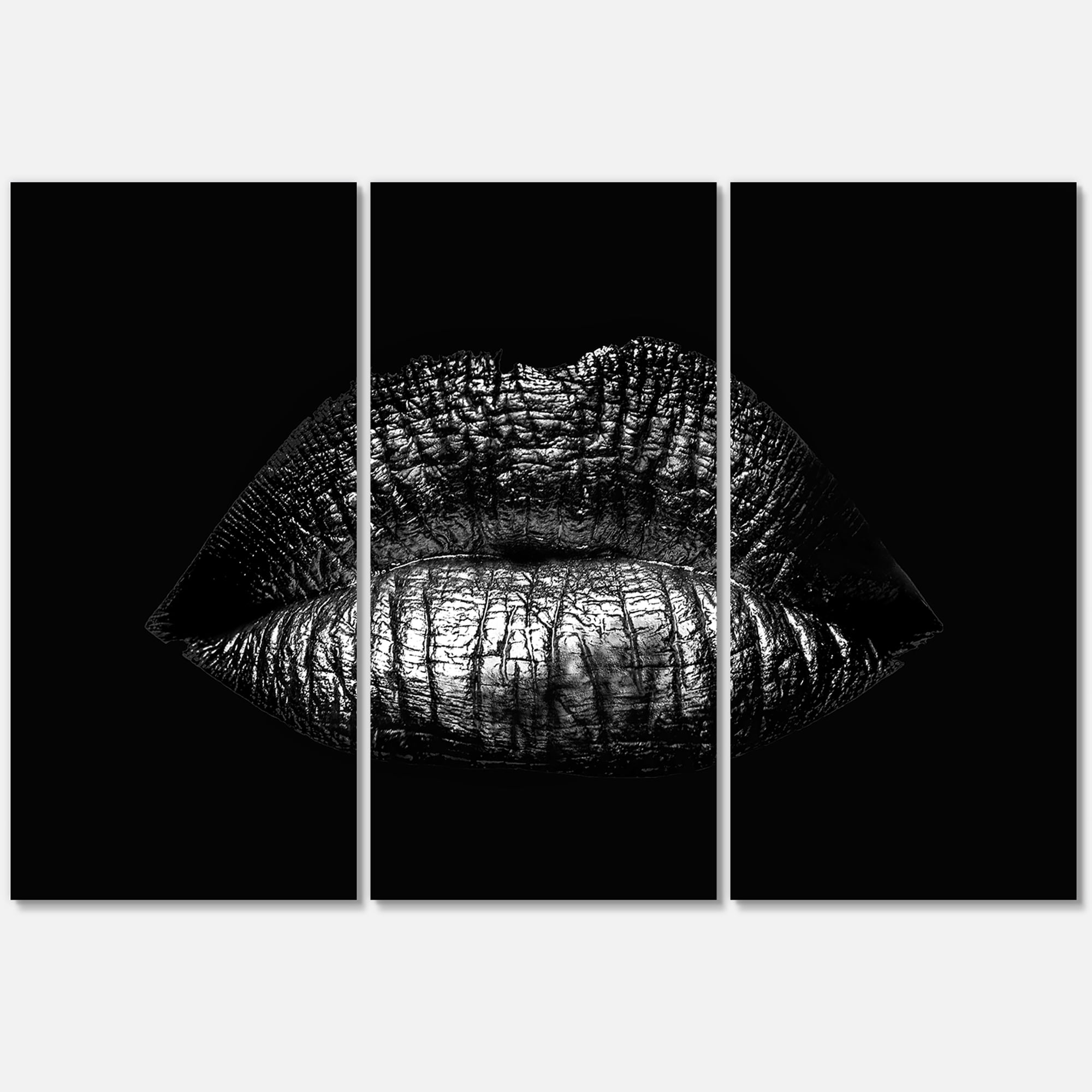Sexy Golden Metallized Woman Lips I 28 in x 36 in Painting Canvas Art Print, by Designart
