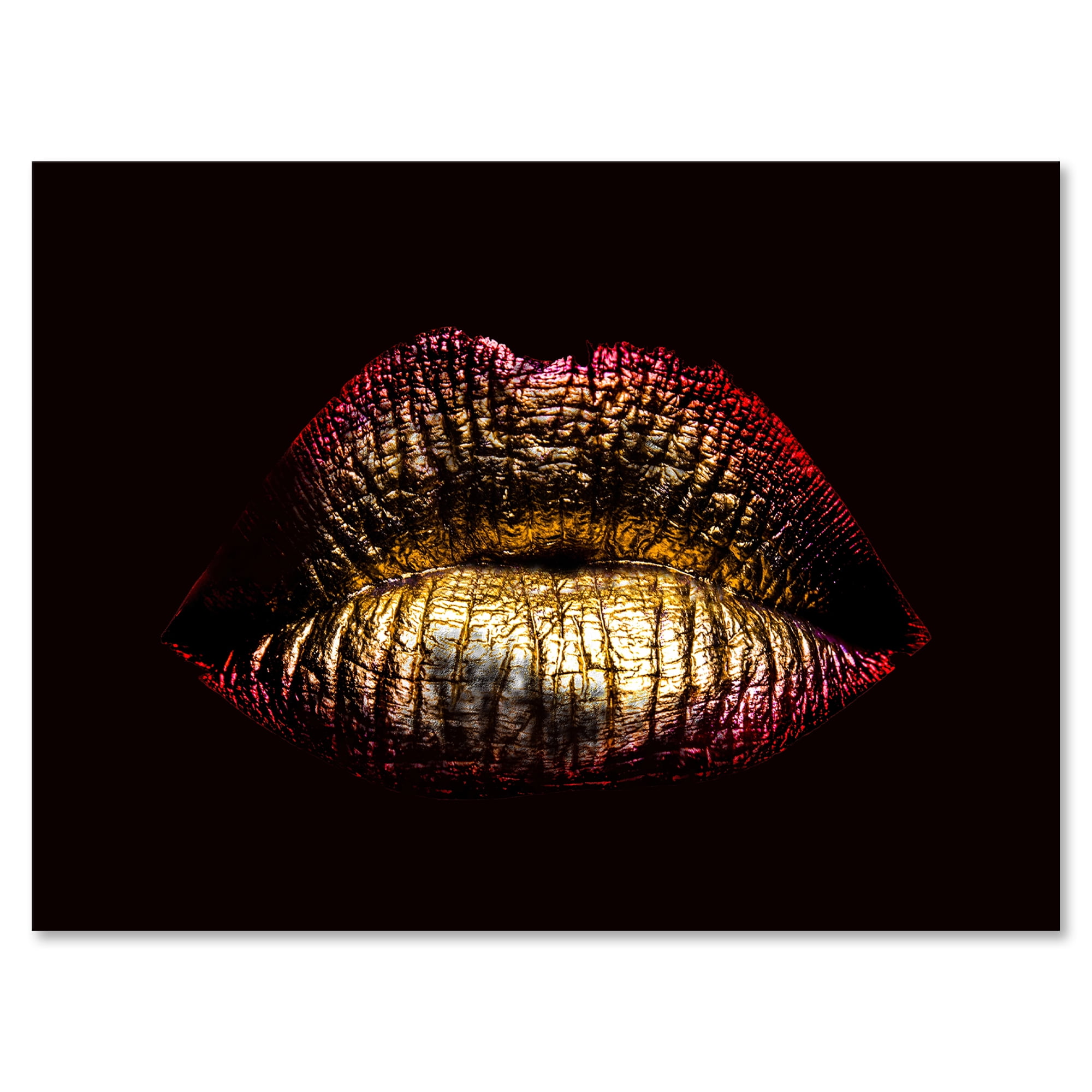 Sexy Golden Metallized Woman Lips IV 12 in x 8 in Photography Canvas Art Print, by Designart