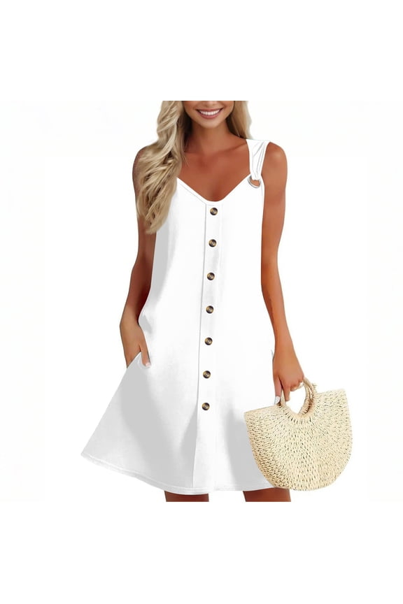Sexy Green Dress, Tank Casual V Neck Sleeveless Button Down Beach Dress With Pockets Tennis For Women Shorts Casual Dress Wedding Off The Shoulder Dresses Engagement Dresses (M, White) ZMTing