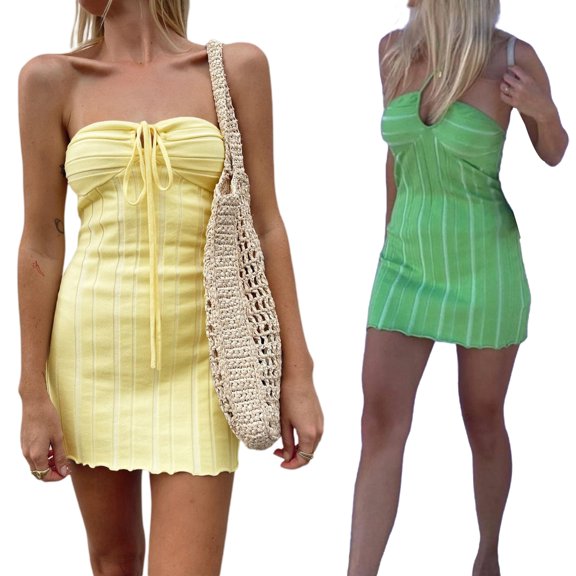 Sexy Halter Neck Bodycon Dress for Women Y2K Knit Mini Dress Deep V Neck Backless Short Dress E Girl Streetwear