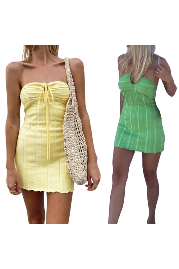 Sexy Halter Neck Bodycon Dress for Women Y2K Knit Mini Dress Deep V Neck Backless Short Dress E Girl Streetwear