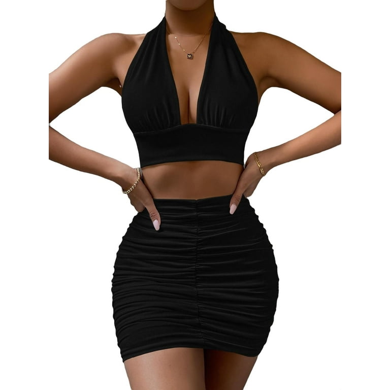 Sexy Halter Top Sleeveless Black Womens and Bodycon Skirt Women s Walmart