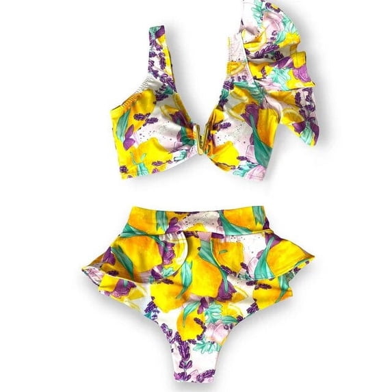 Sexy High Waist Bikinis Sets Ruffled Printed Women‘s Swimsuit Dot Two Pieces Swimwear Brazilian Bathing Suits Beachwear 2024