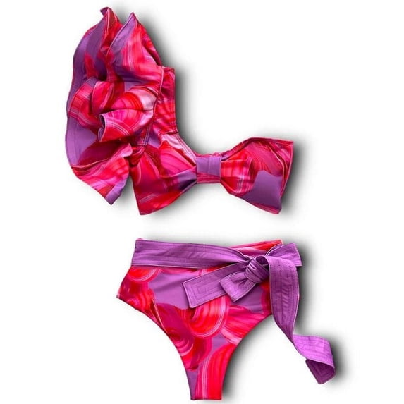 Sexy High Waist Bikinis Sets Ruffled Printed Women‘s Swimsuit Dot Two Pieces Swimwear Brazilian Bathing Suits Beachwear 2024