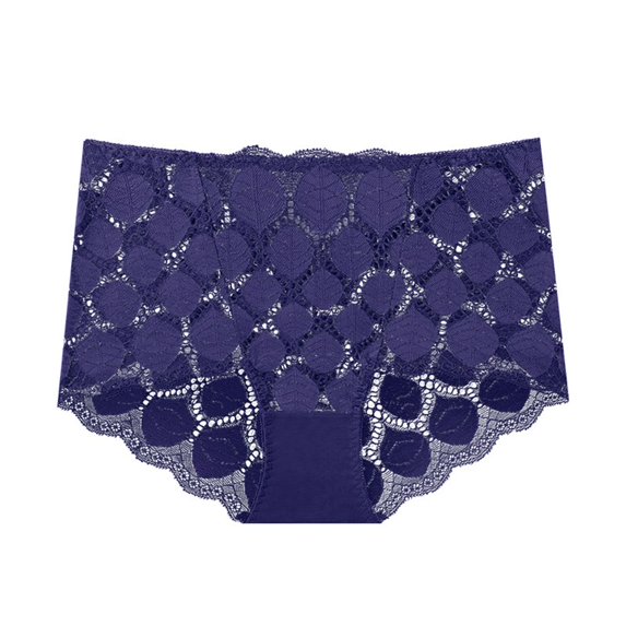 Sexy High Waist Hollow Out Breathable Rhombus Women's Lingerie Mesh Panties Underwear Lace Briefs NAVY L