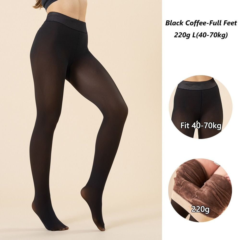 Sexy High Waist Plus Size Skin Colored Fleece Lined Tights Thermal  Stockings Warm Pantyhose Fake Translucent Leggings 220G L(40-70KG) BLACK  COFFEE-FULL FEET 
