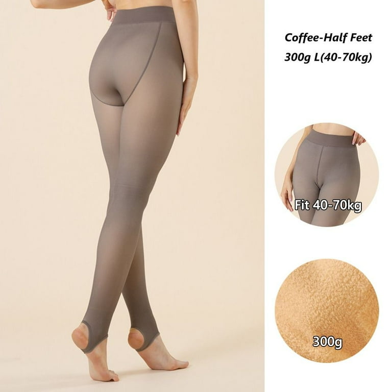 Sexy High Waist Plus Size Skin Colored Fleece Lined Tights Thermal Stockings Warm Pantyhose Fake Translucent Leggings 300G L 40 70KG COFFEE HALF FEET Walmart