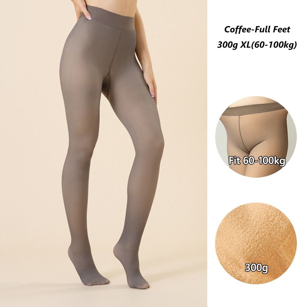 Ladies Plus Size Tights Fleece Lined Fake Sheer Thermal Leggings Warm  Winter Footless Tights (Coffee Color, Size : 330G) (Coffee Color With Feet  480G)