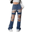 thumbnail image 1 of Sexy High Waisted Stretch Jeans for Women Trendy Distressed Ripped Jeans Beaded Decoration Denim Pants Comfortable Casual Long Trousers BBL Jeans, 1 of 4