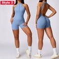 thumbnail image 1 of Sexy Hollow Backless Sporty Jumpsuits Fitness Overalls for Women Scrunch Workout Rompers One Pieces Sport Suit Zip Gym Jumpsuit (8699 HazeBlue,M), 1 of 7