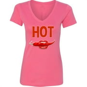 Sexy Hot Pink Pepper Lips Print VNECK Lady Shirt Women Tee Color Pink Large