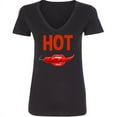 thumbnail image 1 of Sexy Hot Red Pepper Lips Print VNECK Lady Shirt Women Tee Color Black Small, 1 of 2