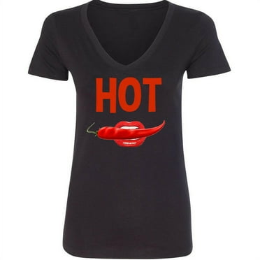 Sexy Hot Red Pepper Lips Print VNECK Lady Shirt Women Tee Color Black Small