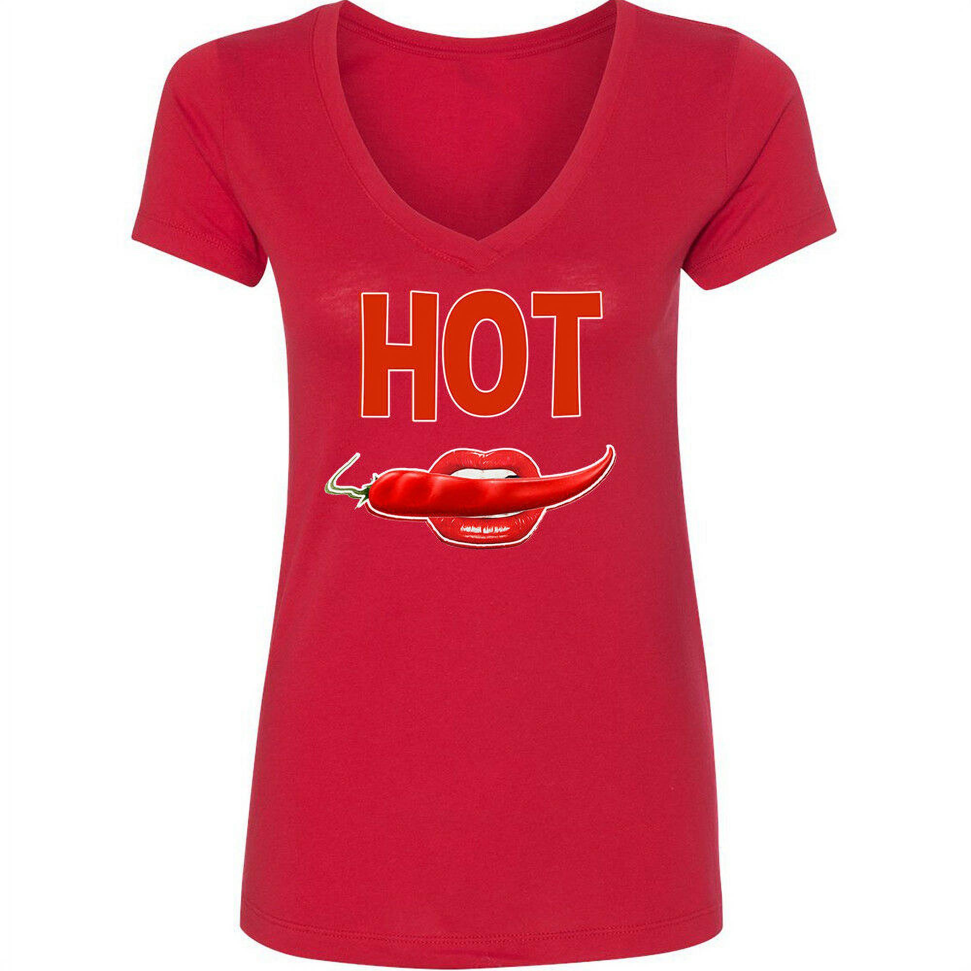 Sexy Hot Red Pepper Lips Print VNECK Lady Shirt Women Tee Color Red 2X-Large - image 1 of 2