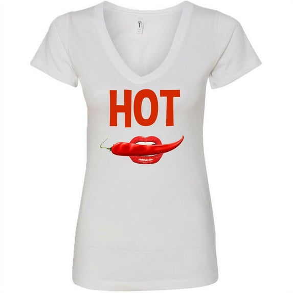 Sexy Hot White Pepper Lips Print VNECK Lady Shirt Women Tee Color White 2X-Large