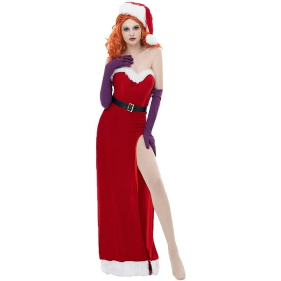Sexy Jessica Rabbit Red Dress Christmas Gown Santa Claus Outfit for Adult Women