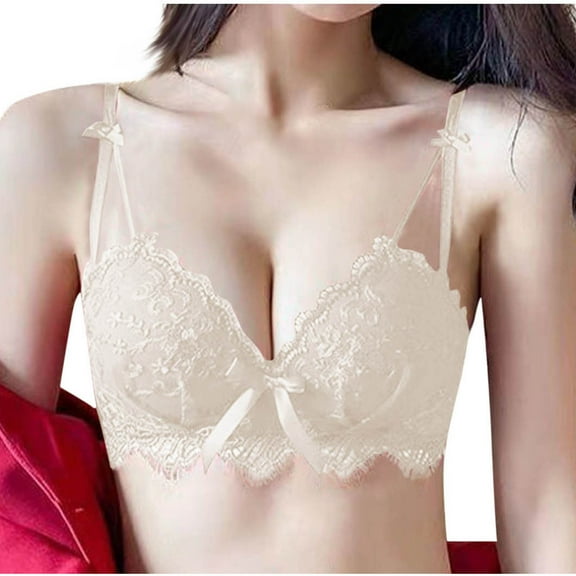 Sexy Lace Bra for Women Push Up Underwire Bras Padded Plunge Adjustable Straps Lingerie Deep V Bralette