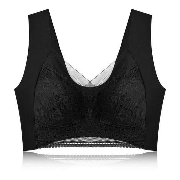 Sexy Lace Bras for Women Perspective Full Cup Solid Color Brassiere V-Neck Seamless Crop Top Female Push Up Breathable Lingerie
