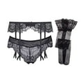 thumbnail image 1 of Sexy Lace Garter Belts Panties Printing Stockings for Women's 3 Piece Lingerie Set Black, 1 of 7