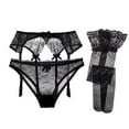 thumbnail image 1 of Sexy Lace Garter Belts Panties Printing Stockings for Women's 3 Piece Lingerie Set Black, 1 of 7