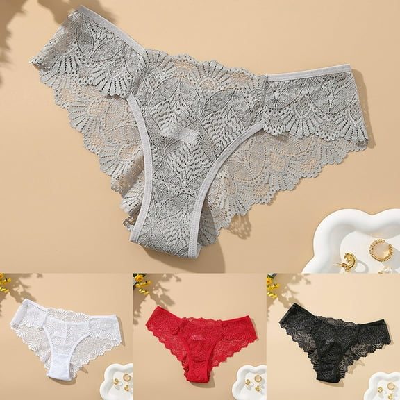 Sexy Lace Panties Women Plus Size Solid Color Low-Rise Underwear Underpant Brief Black M YIWEI