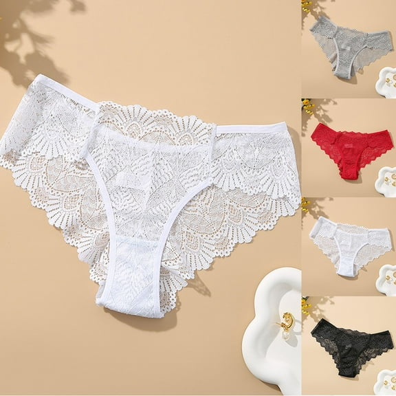 Sexy Lace Panties Women Plus Size Solid Color Low-Rise Underwear Underpant Brief Black S YIWEI