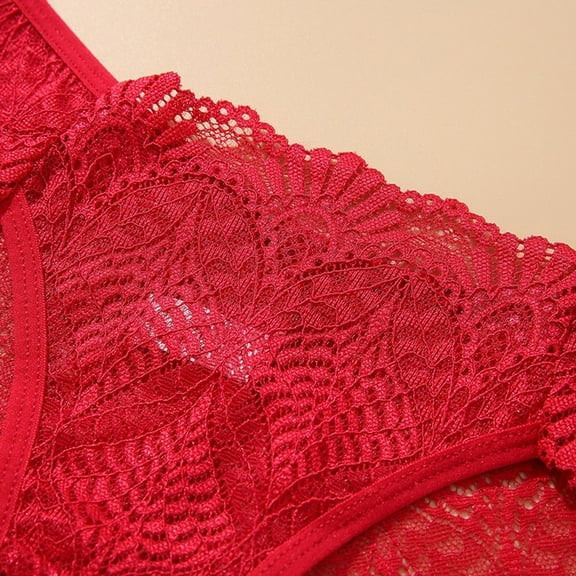 Sexy Lace Panties Women Plus Size Solid Color Low-Rise Underwear Underpant Brief Red L YIWEI
