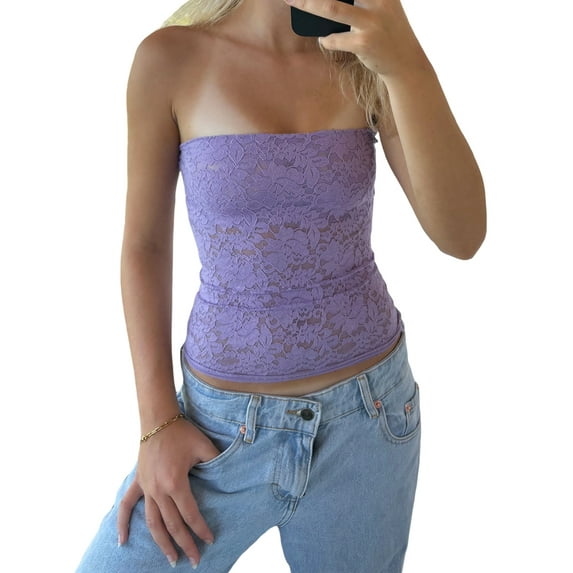 Sexy Lace Tube Tops for Women Y2k Backless Crop Top Strapless Lace Bandeau Summer Going Out Tops