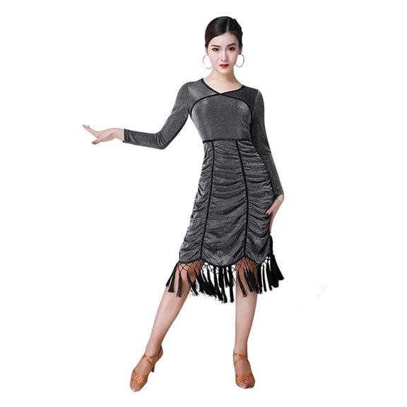 Sexy Latin Dance Suit Spring and Summer Styles Line Dance Skirt Slim Fit Tassel Women's Dress Long Sleeves Wear Clothing Use