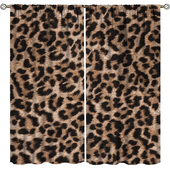 Sexy Leopard Print Curtains Brown Animal Texture Wild Animals Print Curtain with Rod Pocket for Living Room Apartment Home Decor Drapes Window Treatments 2 Panels Set 42x84 Inch