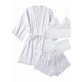 thumbnail image 1 of Sexy Lingerie, AMITOFO Silk Satin Lingerie Sets for Women of 4 Pcs with Floral Lace Top Shorts and Robe, Valentines Day Gift for Women, White, S, 1 of 6