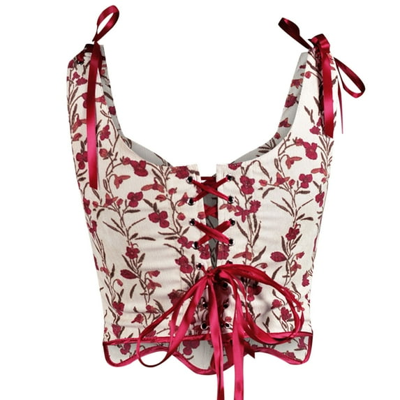 Sexy Lingerie Costume Corset Tops for Women Plus Size Tops for Women Women Casual Sexy Eyelet Lace-up Floral Print Fishbone Court Vintage Corset Straps Tank Top