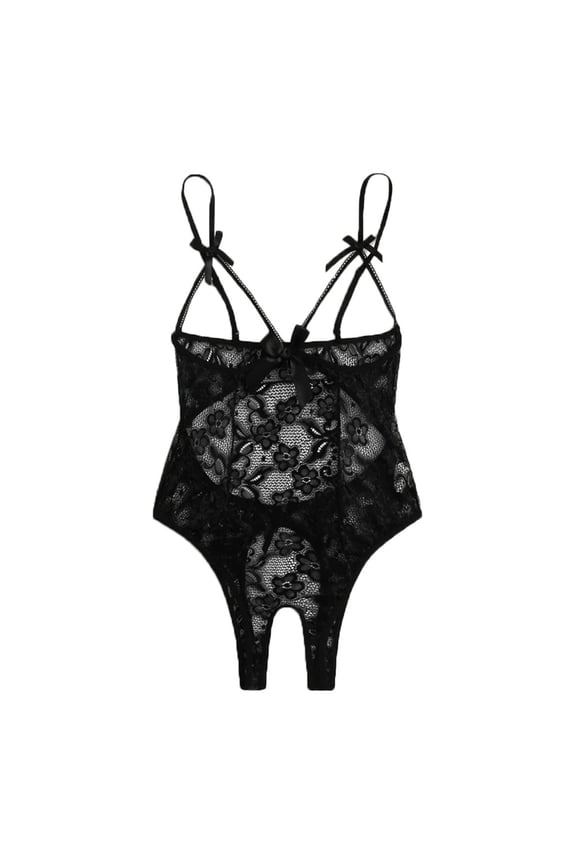 Sexy Lingerie For Women Bow Lace Hollow Open Crotch Teddy Bodysuit Backless Jumpsuit Lingerie Women's Intimates XXL