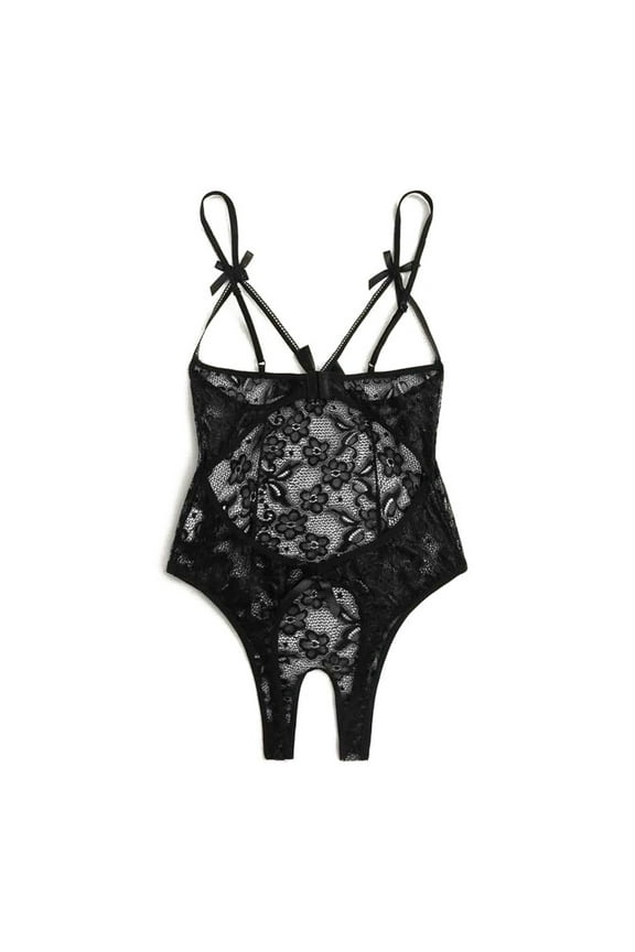 Sexy Lingerie For Women Bow Lace Hollow Open Crotch Teddy Bodysuit Backless Jumpsuit Lingerie Women's Intimates XXXL