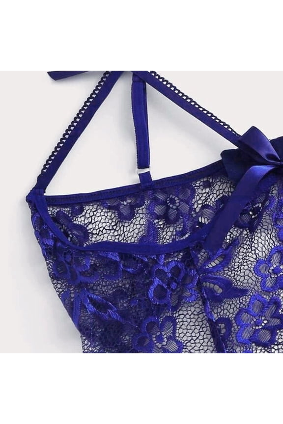 Sexy Lingerie For Women Bow Lace Hollow Open Crotch Teddy Bodysuit Backless Jumpsuit Lingerie Women's Intimates XXXL