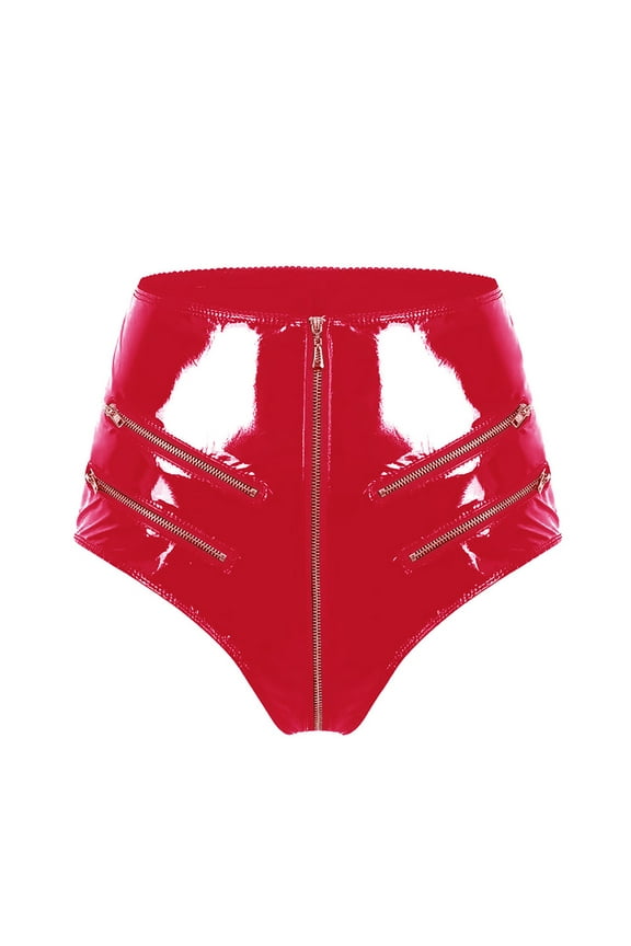 Sexy Lingerie For Women High Gloss Pvc Leather Open File Shaping Zipper Waist Shorts Women's Intimates L