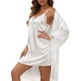 thumbnail image 1 of Sexy Lingerie, PUTUO Lingerie for Women, 2pcs Lace Cami Nightgown with Robes, Womens Lingerie Satin Silk Robe, White L, 1 of 8