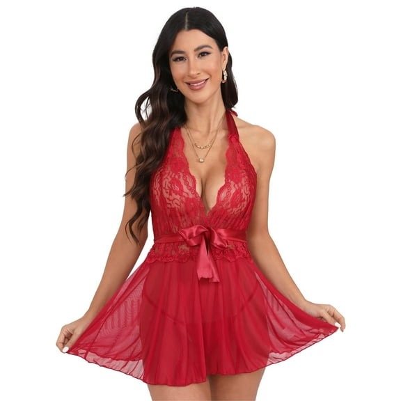 Sexy Lingerie, PUTUO Womens Lingerie, Lace Mesh V-Neck Babydoll Lingerie for Women, Sexy Plus Size Lingerie for Women