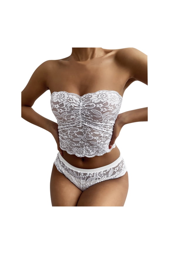 Sexy Lingerie Set for Women Strapless Push Up Bra with Lace Detail Comfortable Briefs Matching Underwear