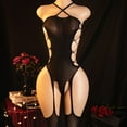 thumbnail image 1 of Sexy Lingerie for Women,  Halter Stockings,Open-crotch Uniform Tights, Jacquard Fishnet Bodysuit with Openwork Crotch Design, Sheer Bodysuit Accentuate Your Attractive Body Curves, 1 of 5