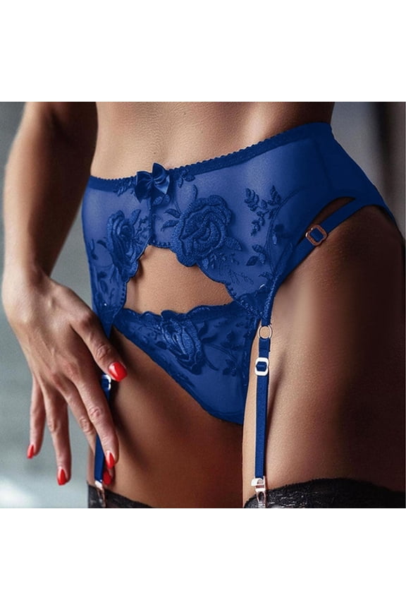 Lingerie For Women High Waisted Garter Belt For Women Panties & Lace Suspender Belt With 4 Straps Metal Clip For Stocking,Blue Women's Intimates XL