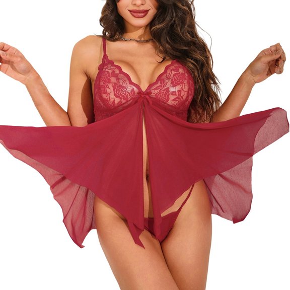 Sexy Lingerie Women's Sheer Mesh Nightie Sleepless Lace Teddy Apparel For Nights