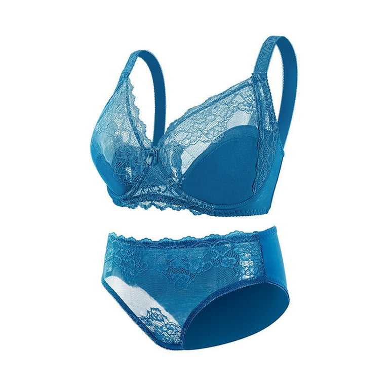 Sexy Lingerie for Women,2 Piece Lace Lingerie Set,Underwire Ribbed Bra  Panty Sets - Lake blue