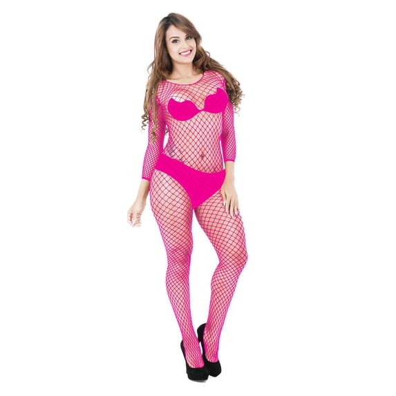 Sexy Lingerie for Women, Full Body Fishnet Dress Open Crotch Hollow Out, Roseo Red