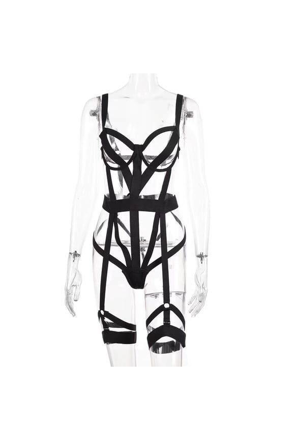 Sexy Lingerie for Women Punk Gothic Hollow Cage Bra Stretch Plus Size Lingerie Black L