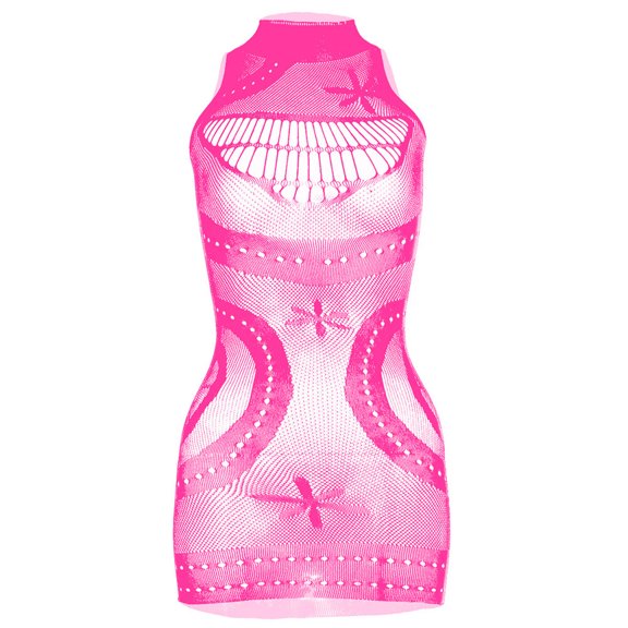 Sexy Lingerie for Women Sheer Mesh Bodystocking Sexy Slim Sleep Dress Pink One Size