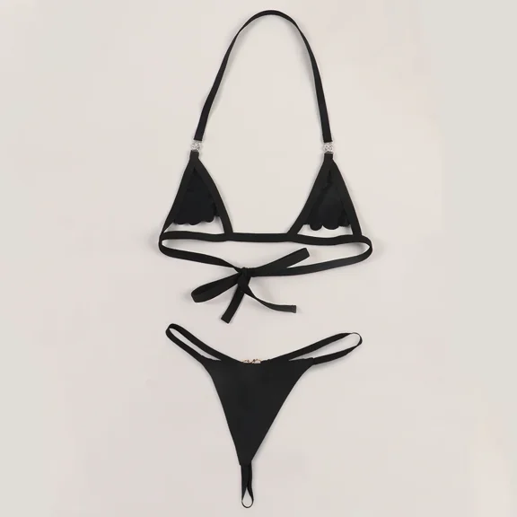 Sexy Lingerie for Women,Two Piece Sheer Matching Seamless Bra and Love Ring Thong Set