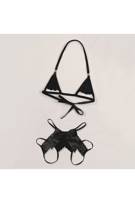 Sexy Lingerie for Women, Two Piece Sheer Matching Seamless Bra and Naughtie Low Rise Back Bow Hotpants Panties