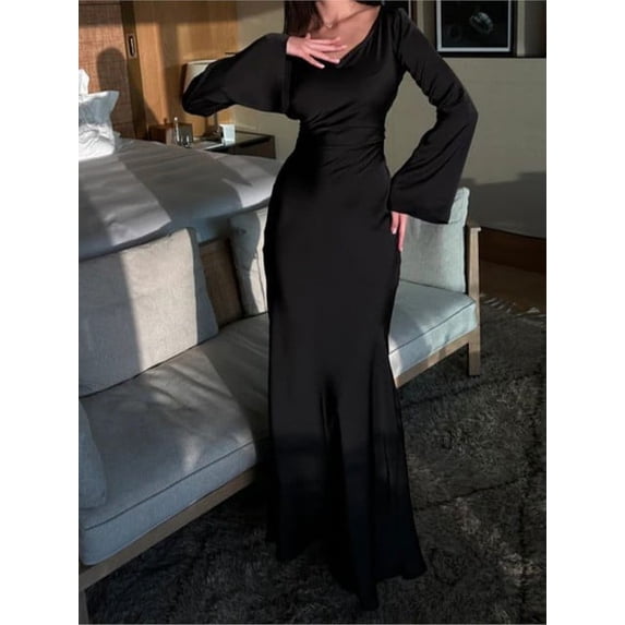 Sexy Long Sleeve Bodycon Maxi Dress For Women Summer 2024 Fashion O Neck Slim Green Evening Party Dress Elegant Vestidos