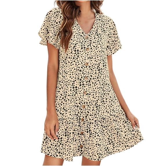 Sexy Long Sleeve Dress for Women Summer New Women's V-neck Single-Breasted Ruffled Leopard Print Casual Dress Winter Cocktail Dress Plus Size Cocktail Dresses